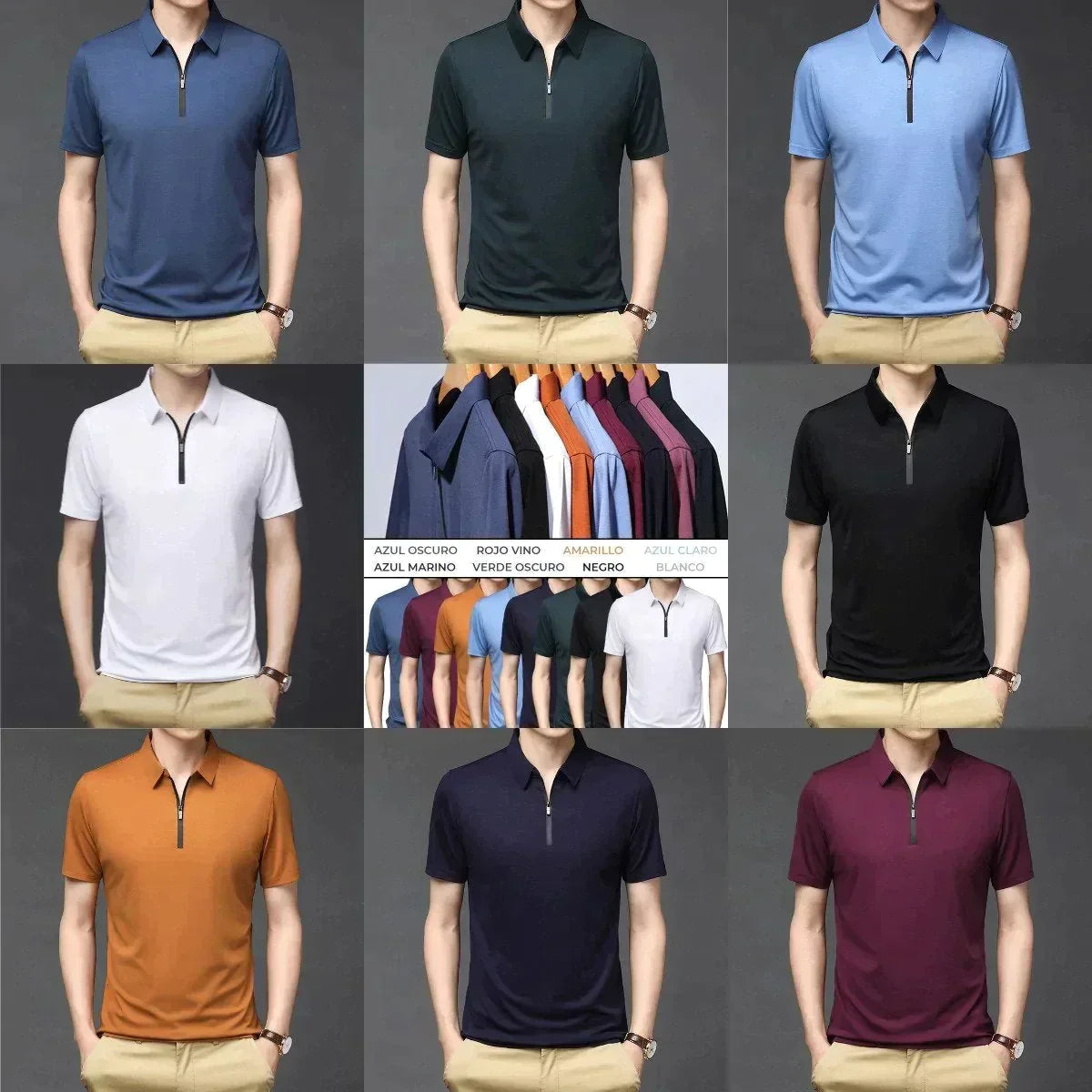Camisa Polo de Seda Fría para Hombre con Cierre en color azul oscuro
