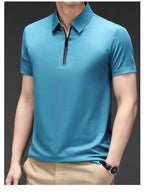 Camisa Polo de Seda Fría para Hombre con Cierre en color azul oscuro