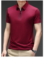 Camisa Polo de Seda Fría para Hombre con Cierre en color vino tinto