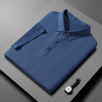 Camisa Polo de Seda Fría Manga Corta para Hombre en color azul marino