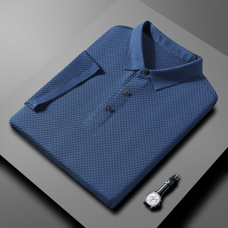 Camisa Polo de Seda Fría Manga Corta para Hombre en color azul marino