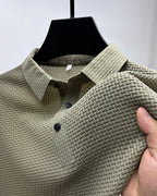 Camisa Polo de Seda Fría Manga Corta para Hombre en color caqui