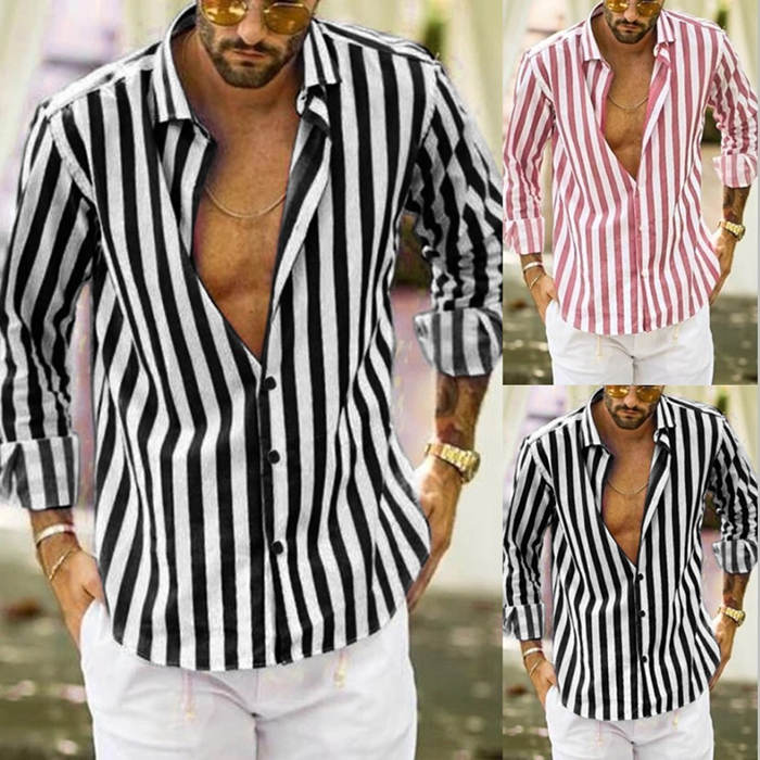 Camisa a Rayas Manga Larga para Hombre con Botones