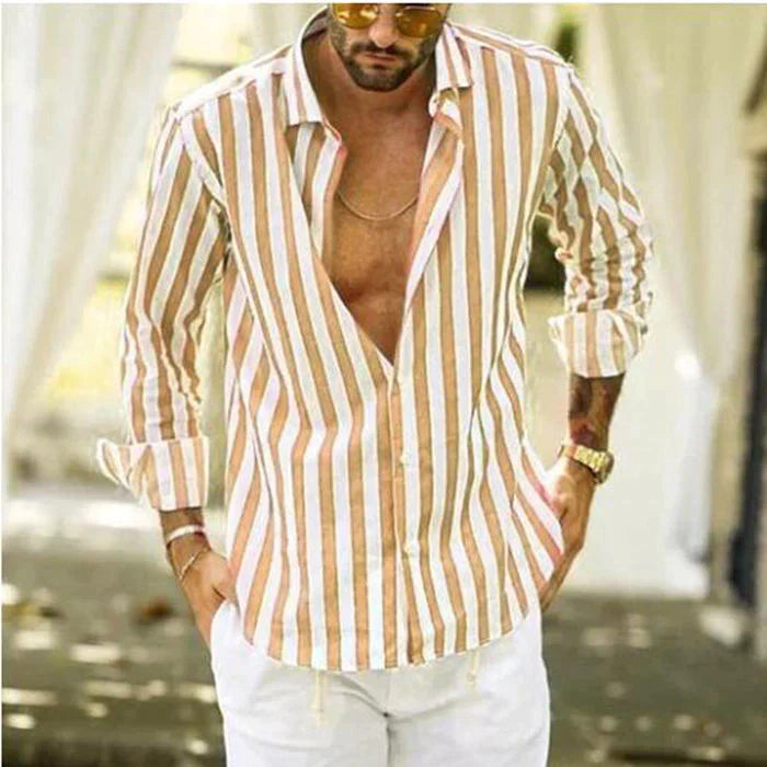 Camisa a Rayas Manga Larga para Hombre con Botones - vista 4