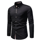 Camisa Manga Larga Slim Fit con Estampado Floral Interior en color negro