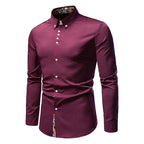 Camisa Manga Larga Slim Fit con Estampado Floral Interior en color vino