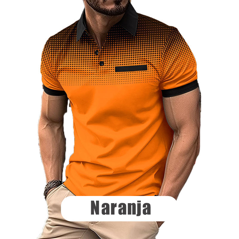 Camisa de Verano con Solapa para Hombre Manga Corta en color naranja