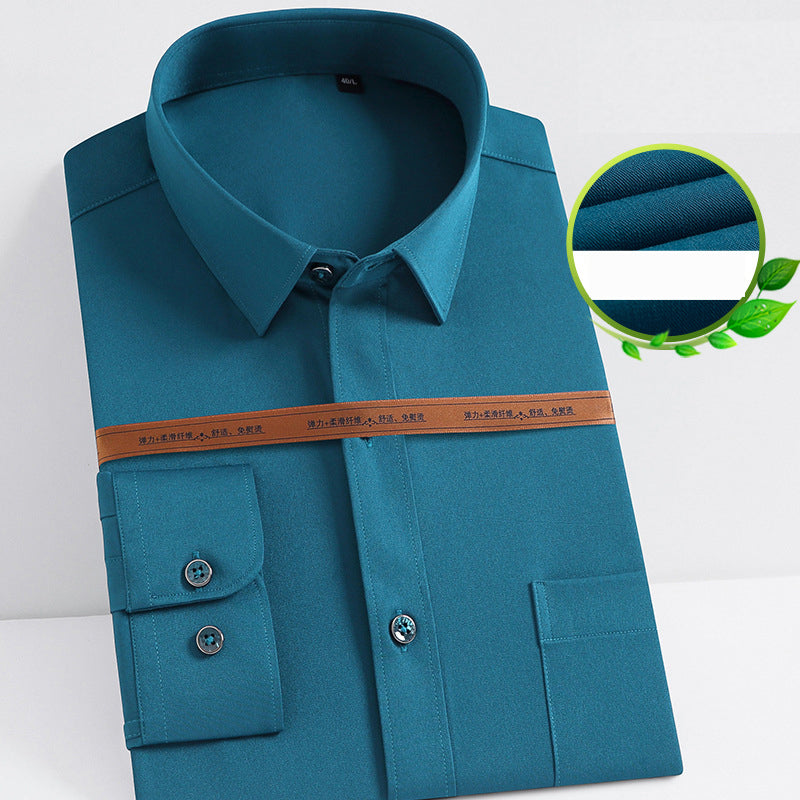 Camisa de Vestir Elástica Sin Arrugas para Hombre Slim Fit en color verde oscuro