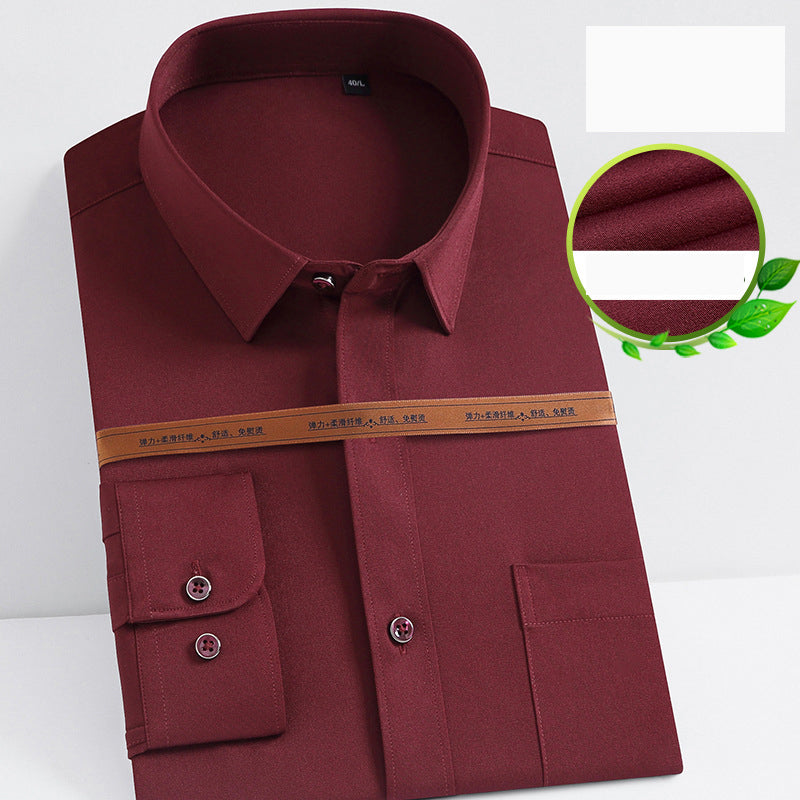 Camisa de Vestir Elástica Sin Arrugas para Hombre Slim Fit en color vino tinto