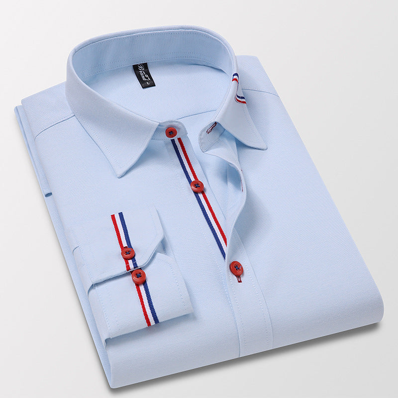 Camisa de Vestir Manga Larga Antiarrugas con Ribete en color azul claro