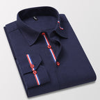 Camisa de Vestir Manga Larga Antiarrugas con Ribete en color azul oscuro