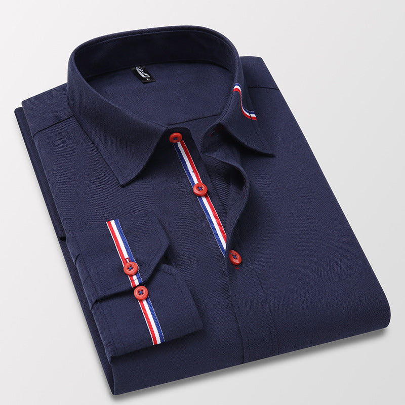 Camisa de Vestir Manga Larga Antiarrugas con Ribete en color azul oscuro