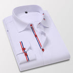 Camisa de Vestir Manga Larga Antiarrugas con Ribete en color blanco