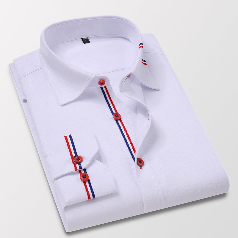 Camisa de Vestir Manga Larga Antiarrugas con Ribete en color blanco
