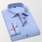 Camisa de Vestir Manga Larga Antiarrugas con Ribete en color cielo azul
