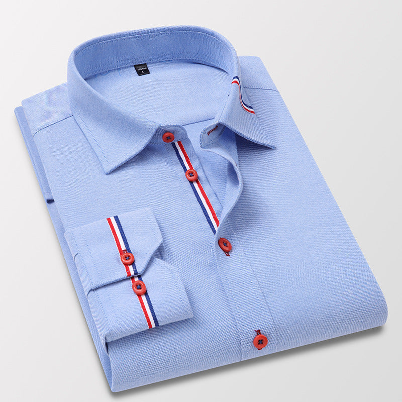 Camisa de Vestir Manga Larga Antiarrugas con Ribete en color cielo azul