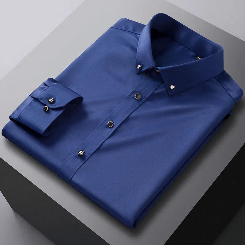 Camisa de Vestir Manga Larga Sin Arrugas para Hombre en color azul marino