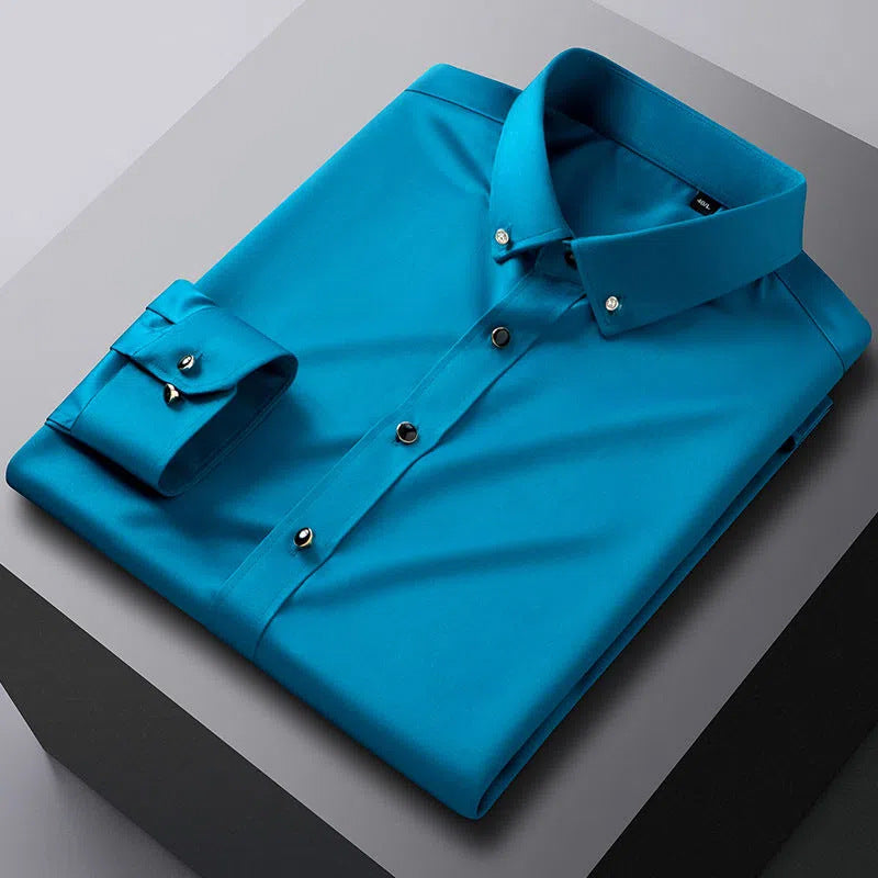 Camisa de Vestir Manga Larga Sin Arrugas para Hombre en color azul oscuro