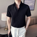 Camisa Waffle de Botones para Hombre Manga Corta en color negro