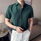 Camisa Waffle de Botones para Hombre Manga Corta en color verde