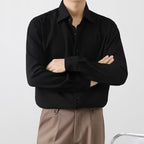 Camisa Waffle para Hombre Manga Larga con Botones en color negro