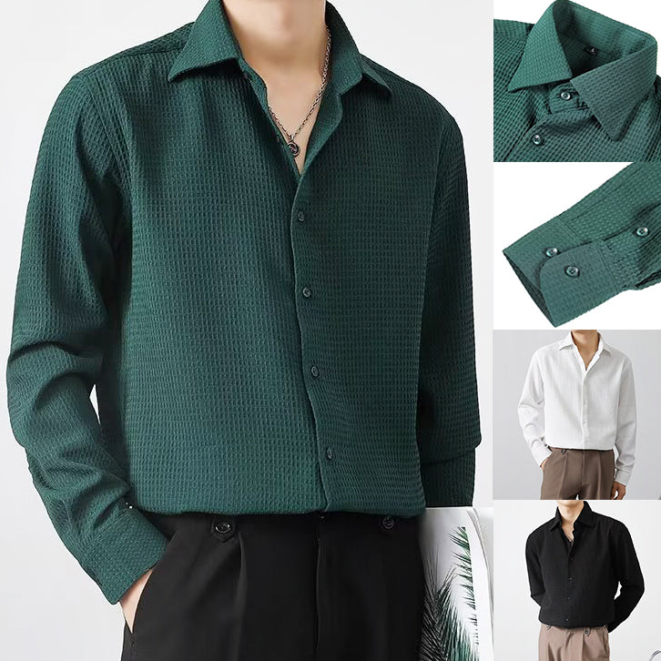 Camisa Waffle para Hombre Manga Larga con Botones en color paquete de 3 colores