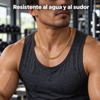Hombre en el gym con la cadena dorada, resistente al agua y al sudor