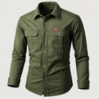 Camisa estilo militar de manga larga para hombre color verde militar