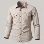 Camisa estilo militar de manga larga para hombre color beige