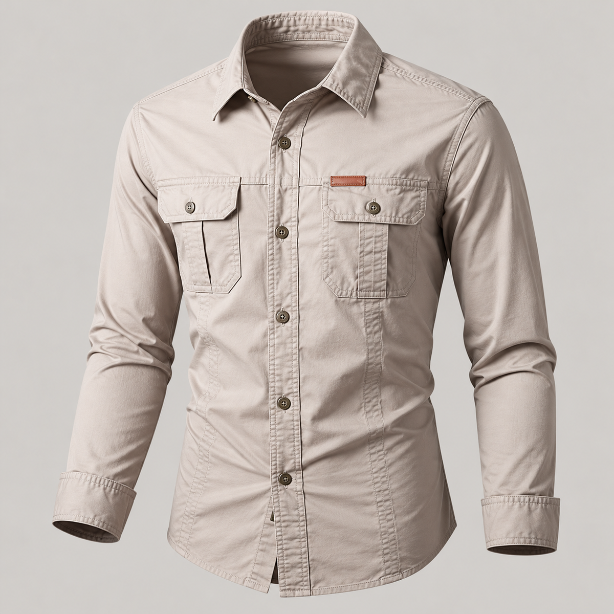 Camisa estilo militar de manga larga para hombre color beige