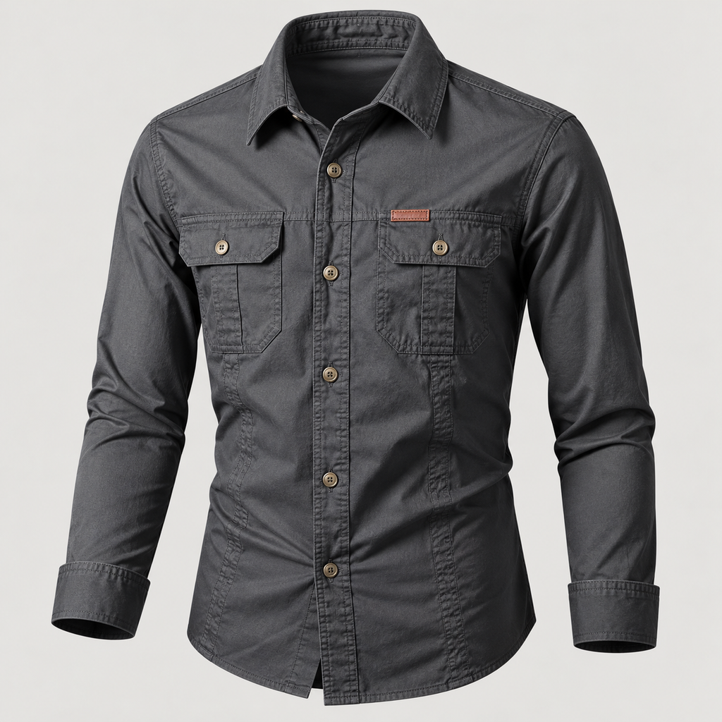 Camisa estilo militar de manga larga para hombre color gris