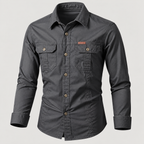 Camisa estilo militar de manga larga para hombre color gris