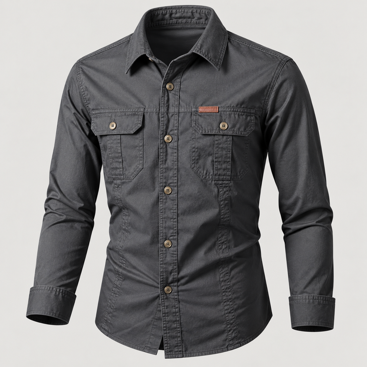Camisa estilo militar de manga larga para hombre color gris