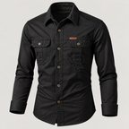 Camisa estilo militar de manga larga para hombre color negro
