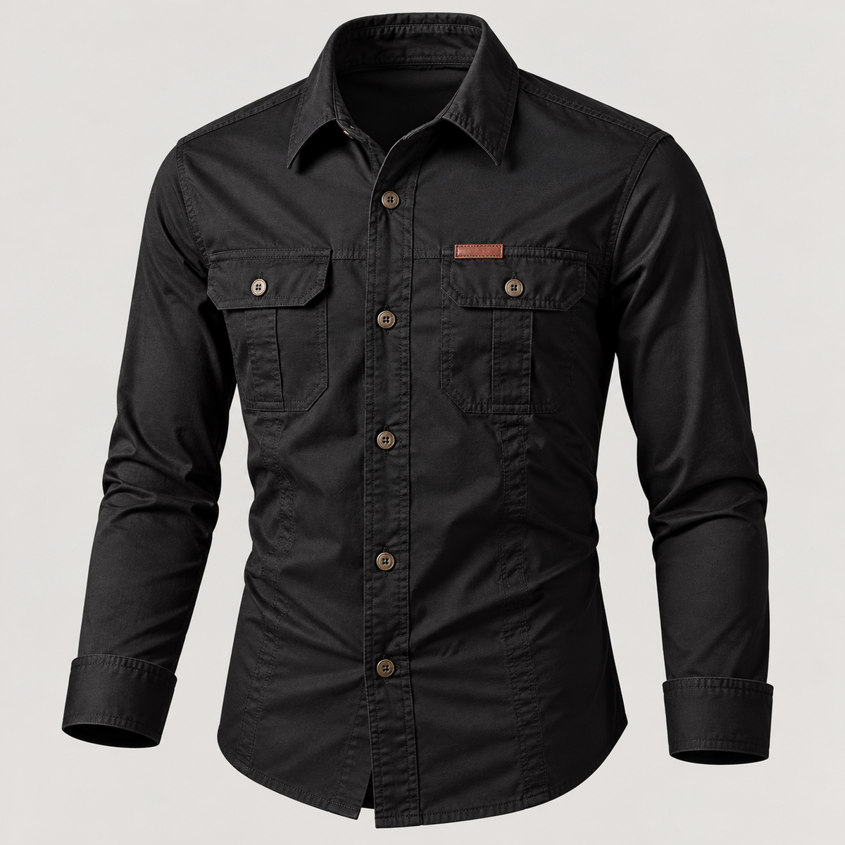 Camisa estilo militar de manga larga para hombre color negro