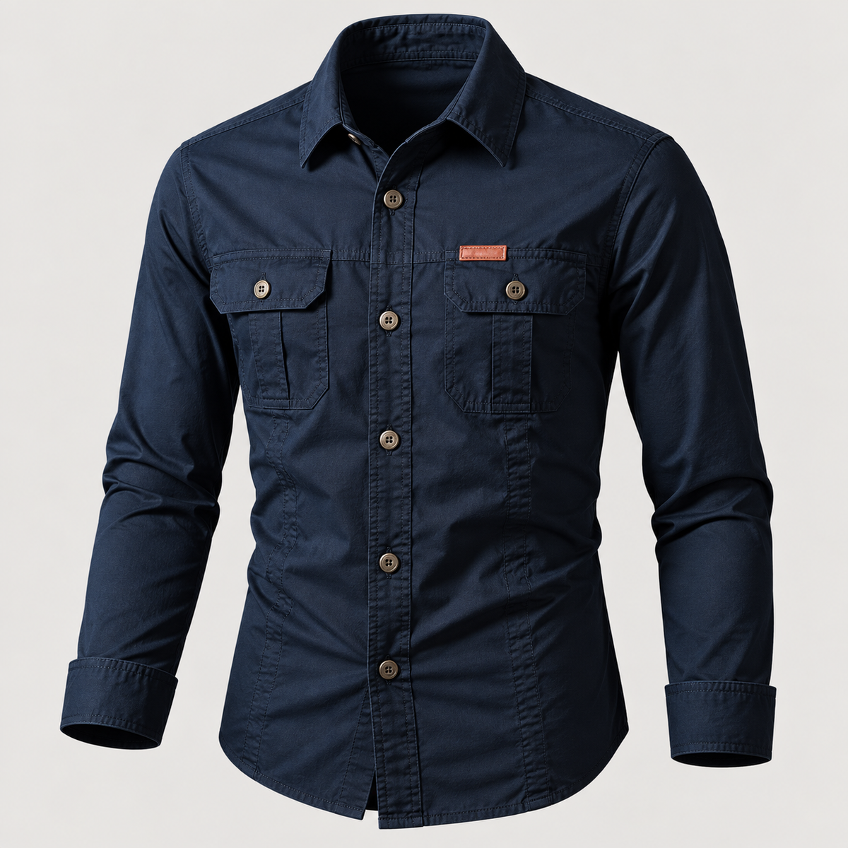 Camisa estilo militar de manga larga para hombre color azul marino
