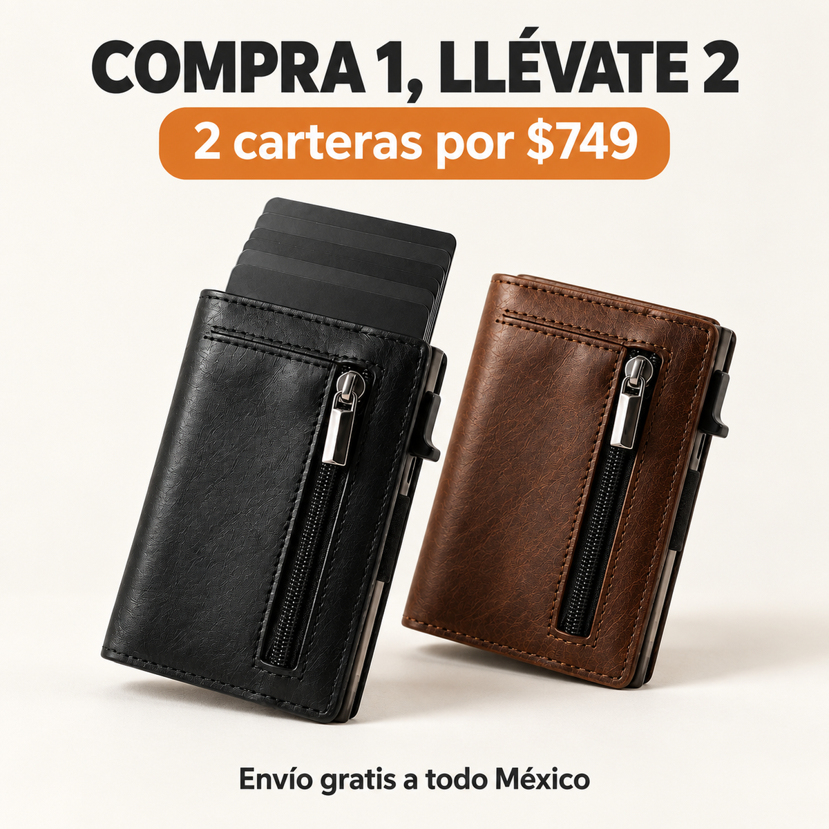 2 carteras slim de cuero y aluminio con bloqueo RFID por $749