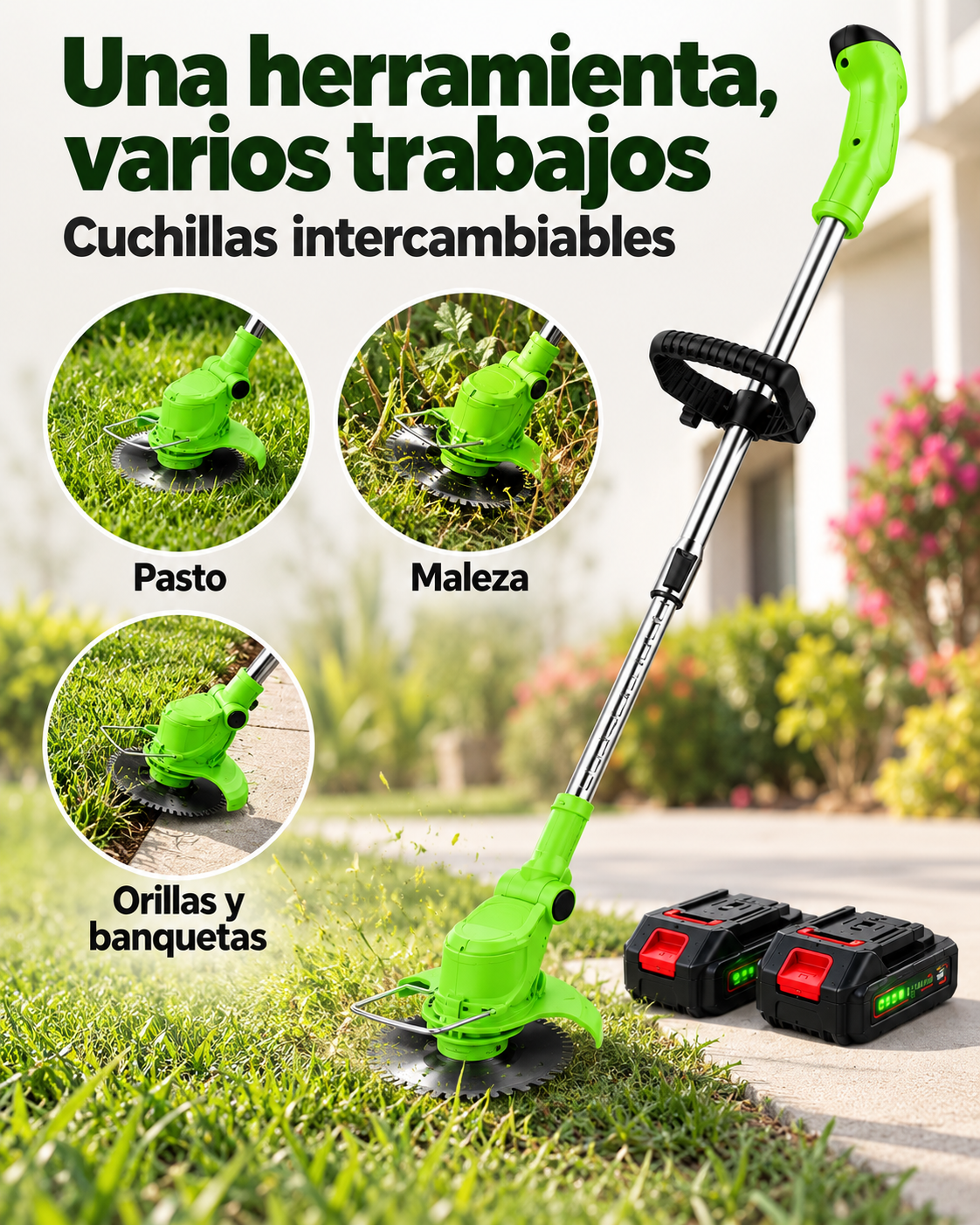 Desbrozadora con cuchillas intercambiables para pasto, maleza y orillas
