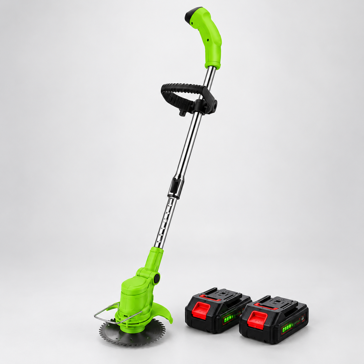 Desbrozadora inalámbrica verde con 2 baterías recargables