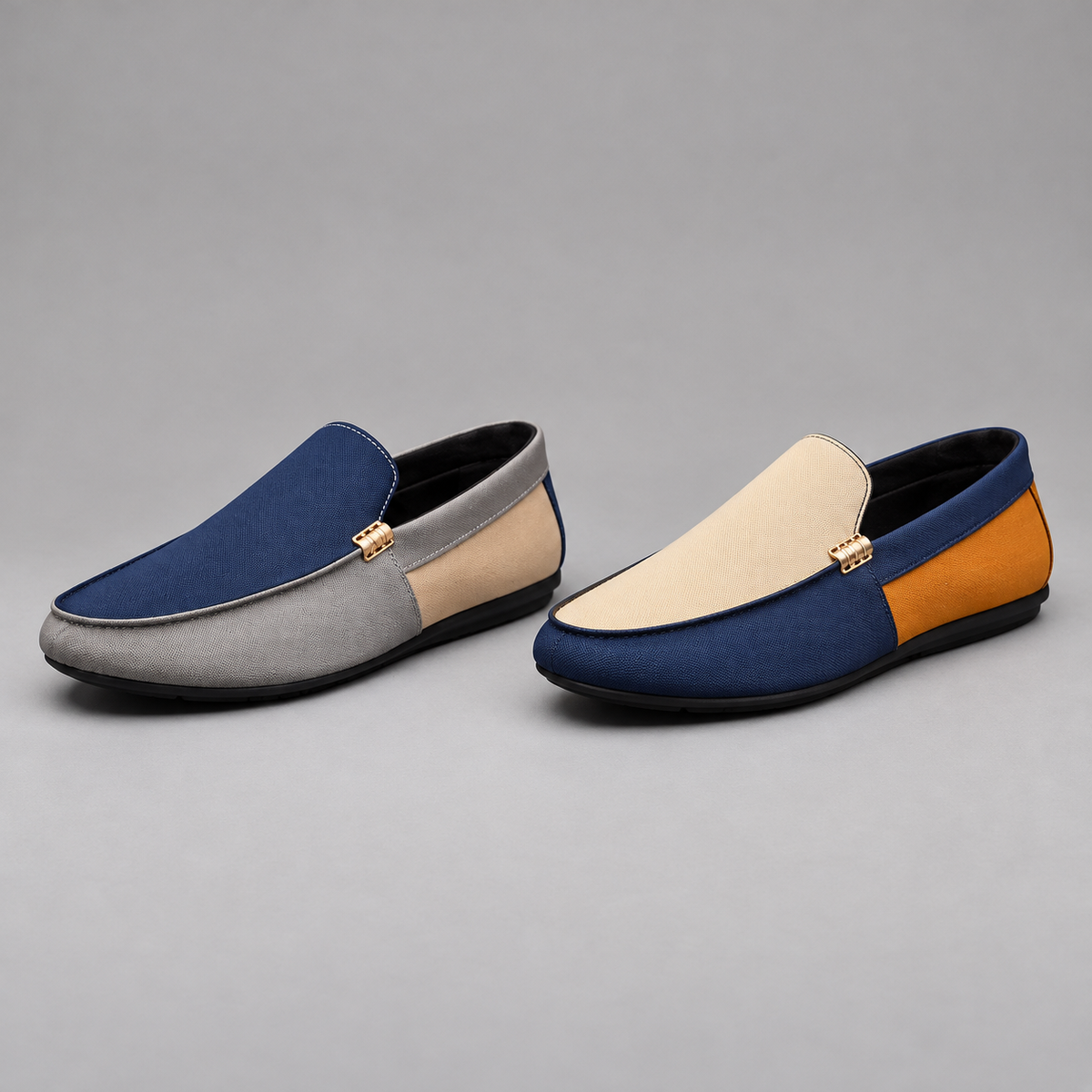 Mocasines de lona en color azul y en color beige