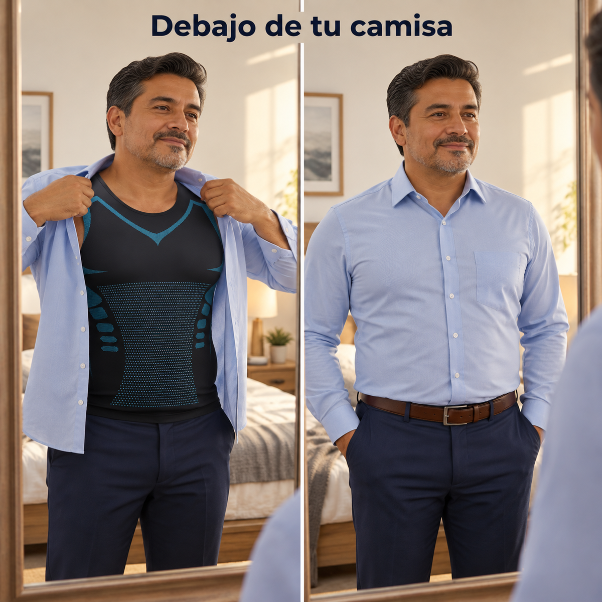 Hombre poniéndose la camisa sobre la playera de compresión