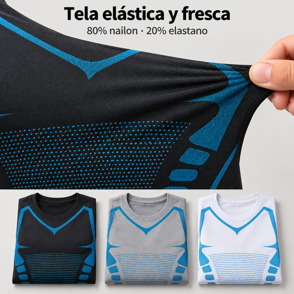 Detalle de la tela elástica de la playera de compresión