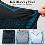 Detalle de la tela elástica de la playera de compresión
