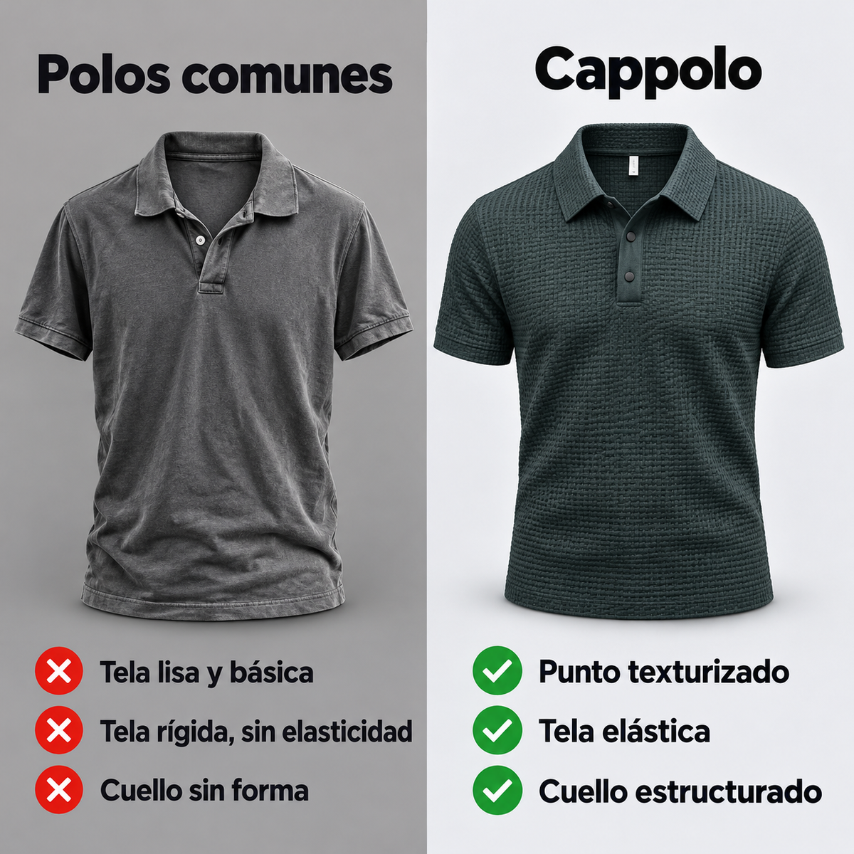 Comparación entre polos comunes y la playera polo de punto texturizado Cappolo