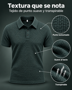 Infográfico de la textura de la playera polo verde oscuro