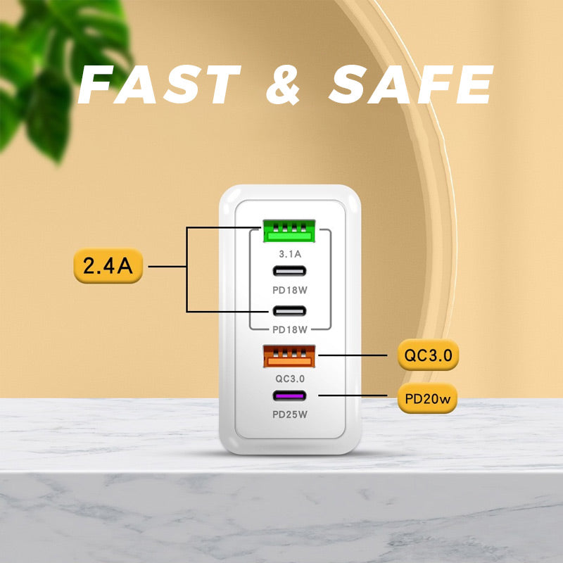 Cargador de pared de 5 puertos USB-C y USB
