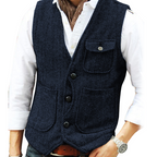Chaleco de Tweed en Espiga para Hombre con Bolsillos en color azul marino
