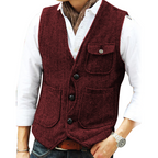 Chaleco de Tweed en Espiga para Hombre con Bolsillos en color borgoña