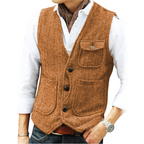 Chaleco de Tweed en Espiga para Hombre con Bolsillos en color naranja