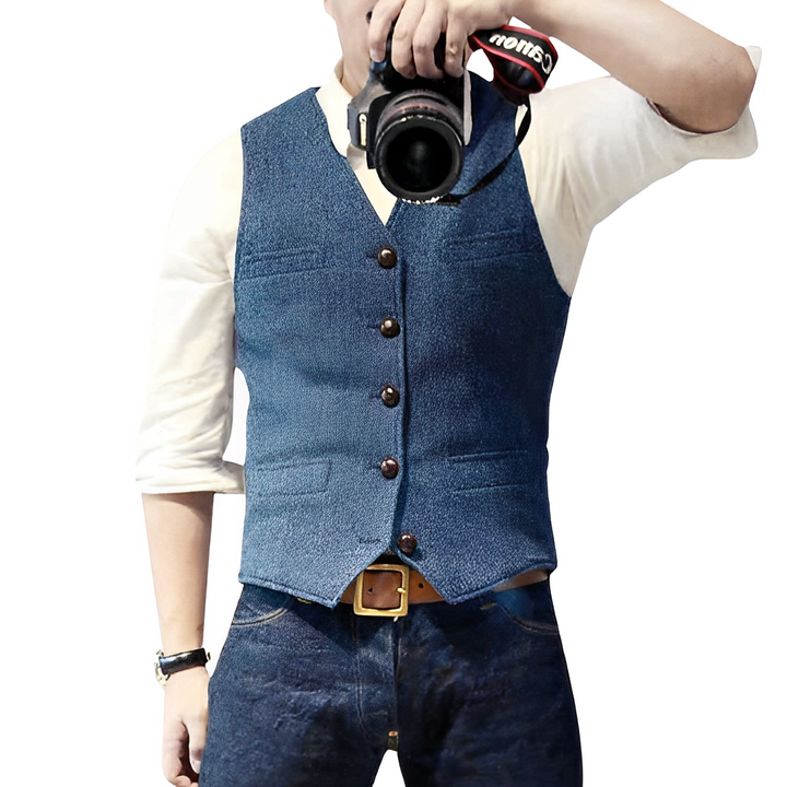 Chaleco de Tweed para Hombre con Bolsillos y 5 Botones en color azul